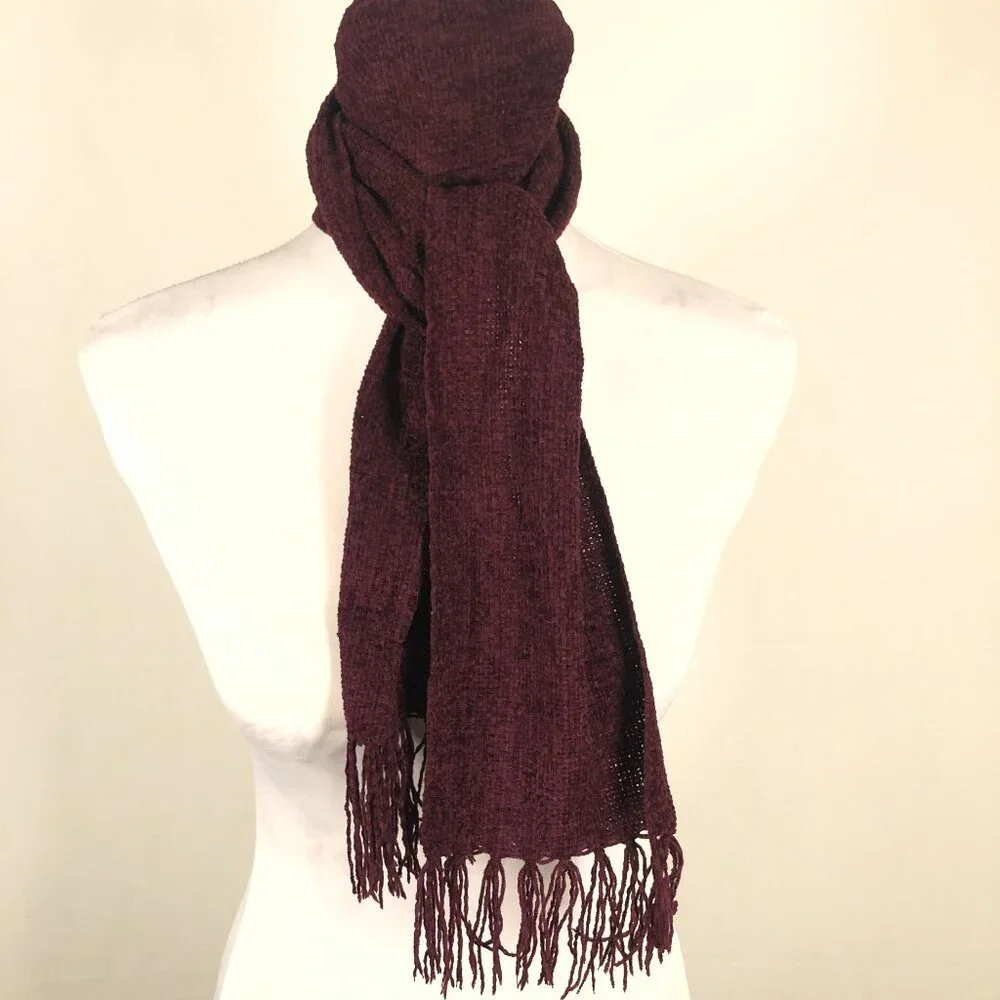❤️ Burgundy Knit Fringe Scarf | Cozy Long Winter Wrap | Soft Cold Weather